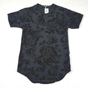 Rustic Dime Black Velvet Floral Print‎ Tunic Tee Shirt Size Small